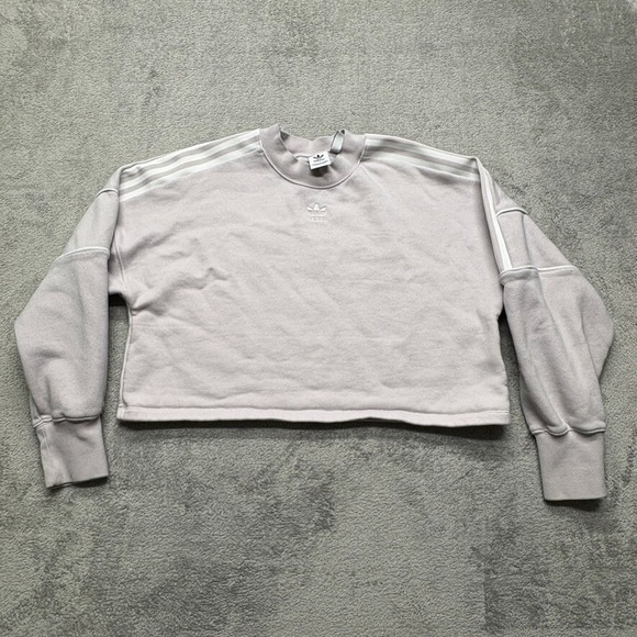 Adidas Cropped‎ Pullover Sweattshirt Womens Medium Light Purple 3 Stripes - Picture 1 of 5
